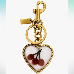 Heart-Shaped Cherry bag charm with Gold hardware resin cherries clips onto purse